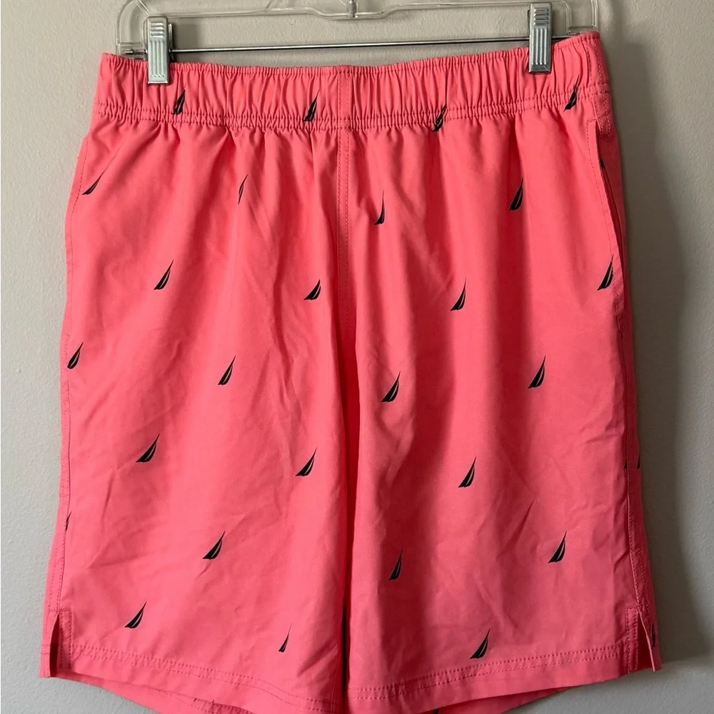 Nautica Mens Small Swim Trunks With Sailboat Print Pockets Elastic Waist Coral
